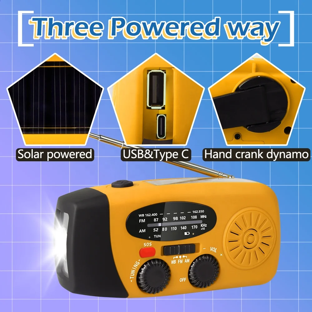 Портативный 2000 мАч Power Bank Солнечная AM/FM радио ручной аварийный 3 в 1 портативное фонарик с лампа для
