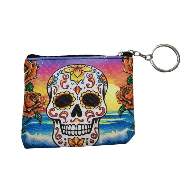 Customized logo pu leather coin purse souvenir woman skull mexican coin bag
