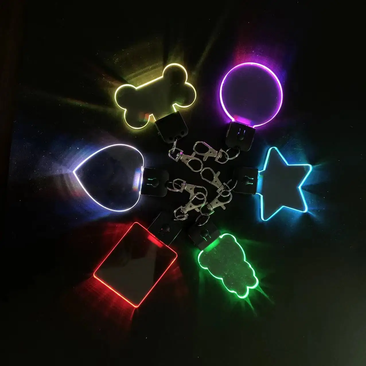 recharging 3d hologram led keychain acrylic key ring 7color change usb promotion items optical 3d lamp for business