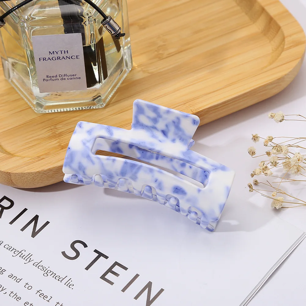 8.5cm Fancy Customized Marble Pattern Hair Clamp Rectangle Middle Cellulose Acetate Hair Claw Clips For Woman Hair Accessories
