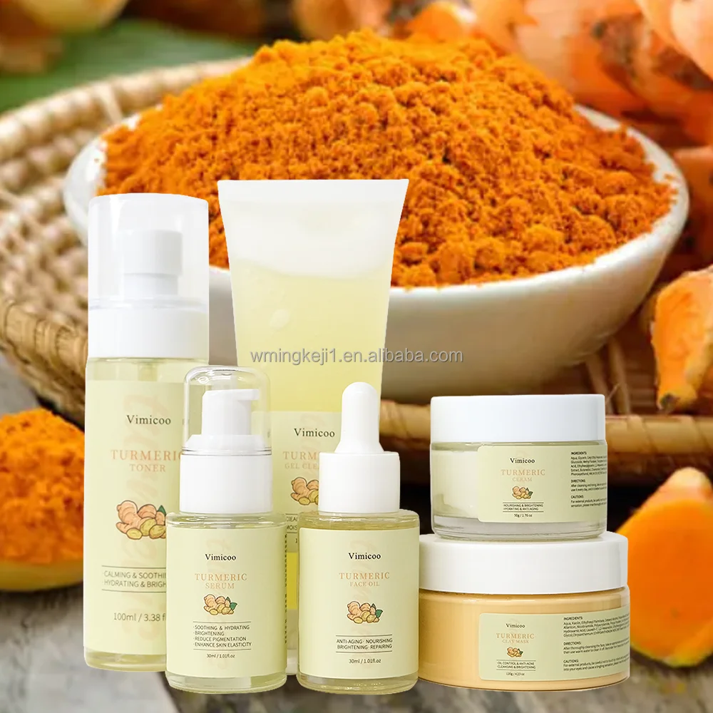 50sets Custom Skincare Set Private Label Tumeric Vitamin C Skin Care Kit Hydrating Repairing Lightening Turmeric Skin Care Set