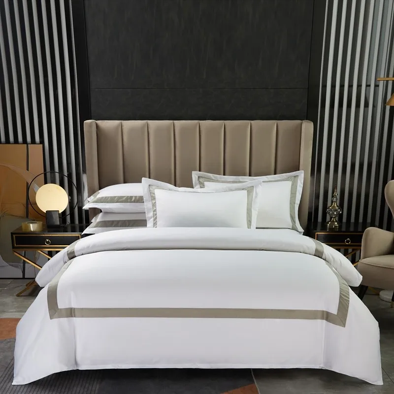 Wholesale Hotel Linen 300TC White Duvet Cover Fitted Bed Sheet Set 100% Cotton Bedding Set