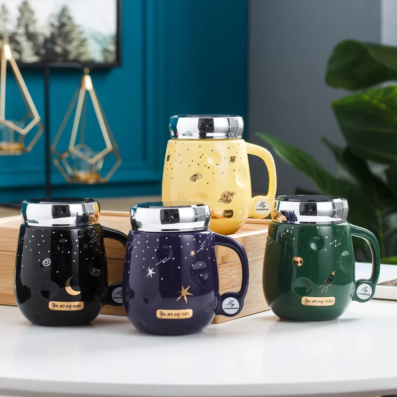 Feiyou wholesale new personalized Starry sky big belly ceramic cup Mirror cover bumpy large-capacity Office businessceramic mug