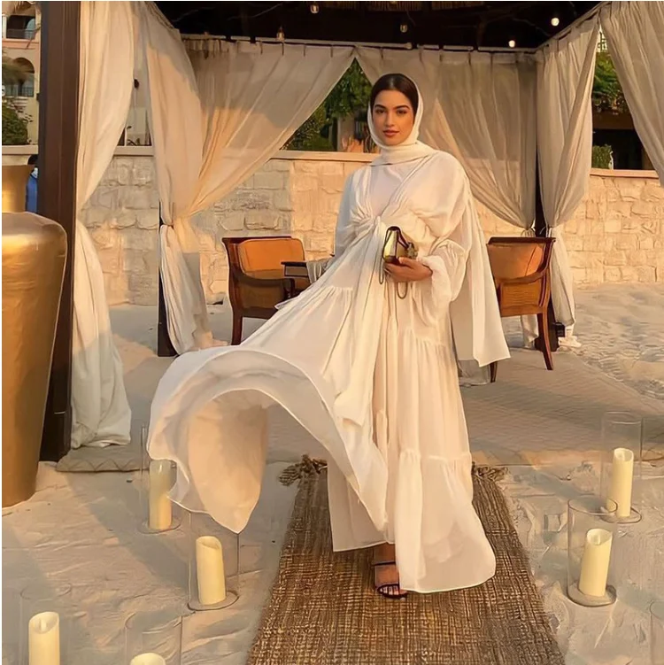 Rayon Umbrella Abaya Dubai Abaya Muslim Open Abaya Sets for Muslim Women Muslim Women Dress 2023 Islamic Modern Customized Logo