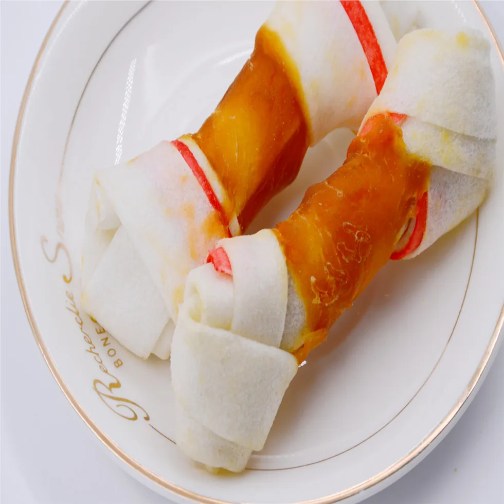 Pet Food Chicken Wrapped Rawhide Knotted Bones for Pet Snacks Dog Food Healthy Dry Dog Snacks