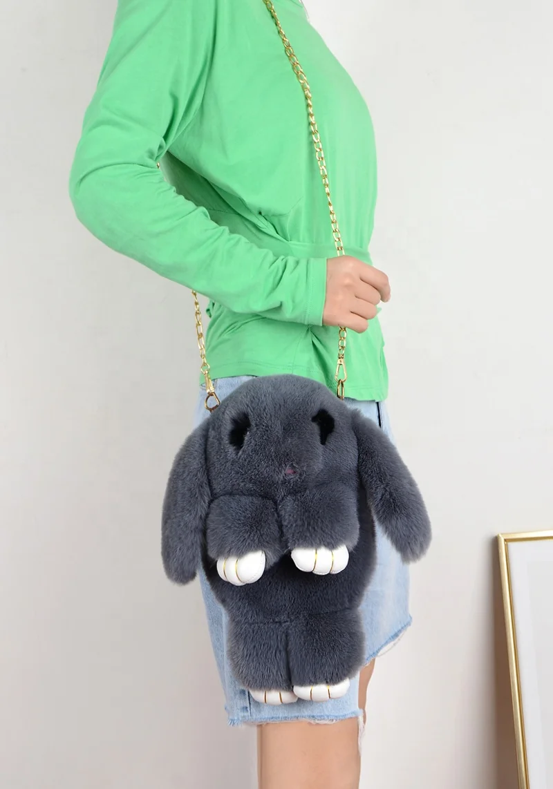 XJ Hotsale Lovely Very Cure Rabbit Shaped Fake Fur Handbag  for Children & lady Faux Fur Bag