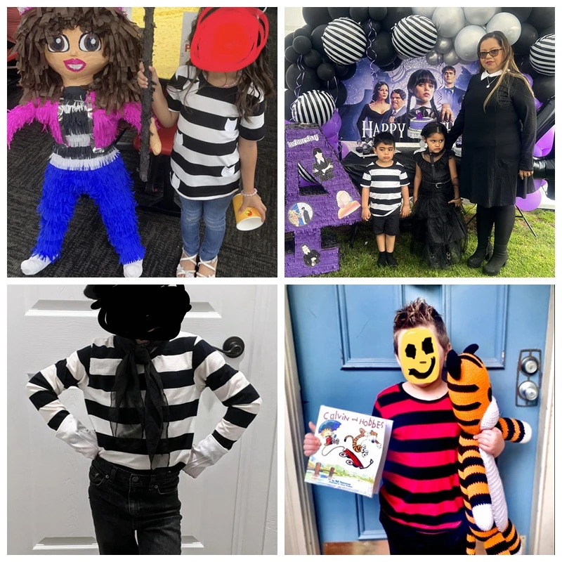 Kids Unisex Crew Neck Tee Halloween Christmas Custom Logo Print 100% Cotton Short Sleeve Toddlers Boys Striped T-Shirts