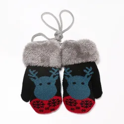 Factory direct sales  winter outdoor children  mittens Fleece lining  cute cartoon elk  knitting Thick and warm  newborn gloves