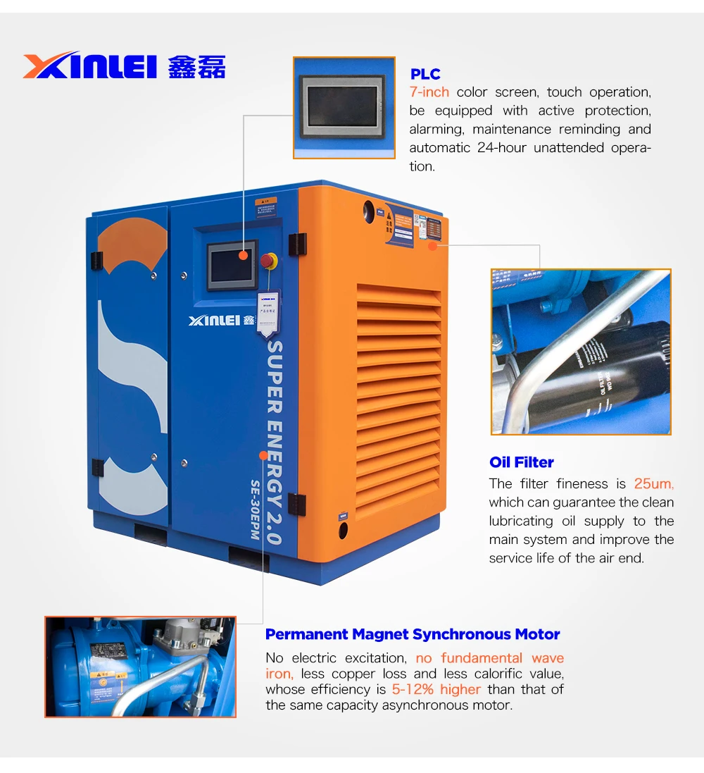 15 Hp 11 кВт стационарный промышленный винтовой воздушный компрессор с резервуаром для осушителя воздуха