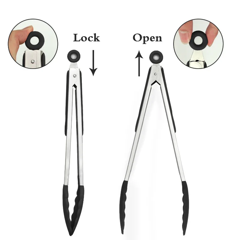 
High temperature resistant food grade silicone barbecue clip stainless steel tong for BBQ accessories 
