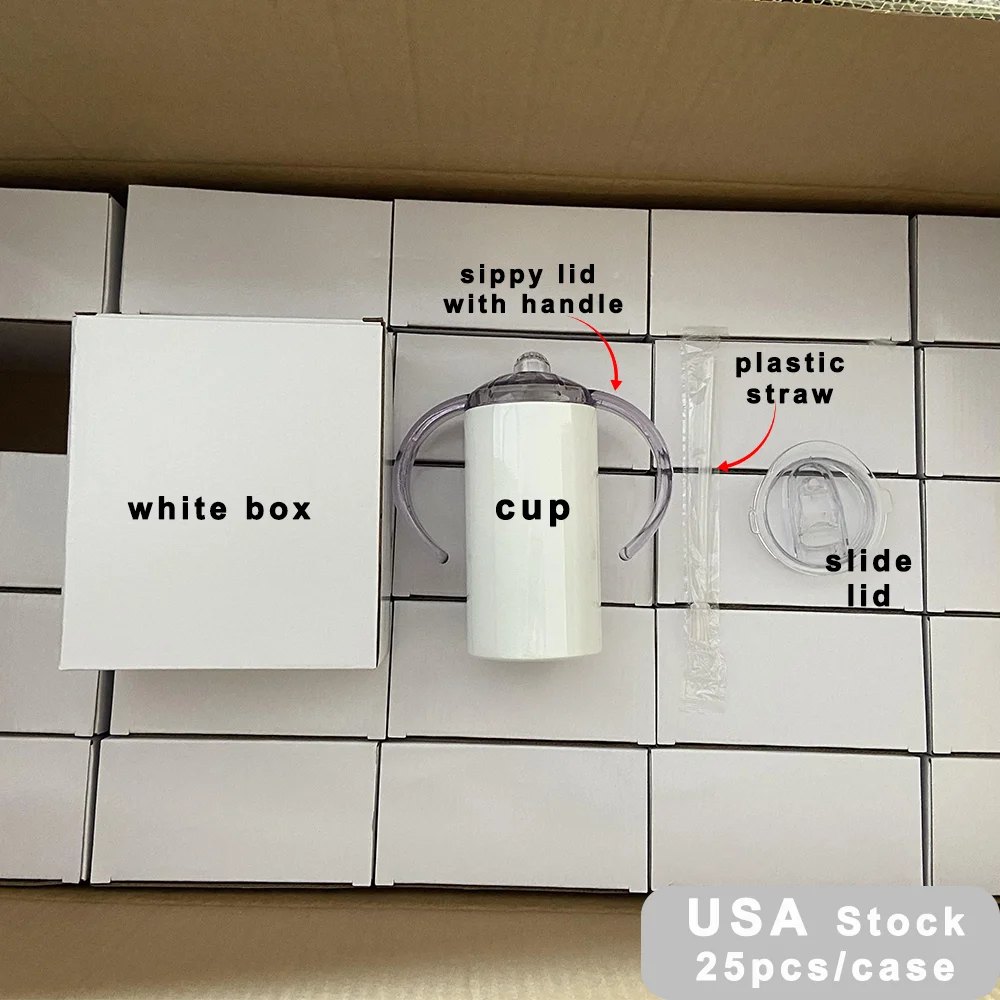 12oz Kids Sippy Cup Baby Water Bottle BPA Free Stainless Steel Straight Sublimation Blanks Tumbler Baby Sippy Cup with 2 lids