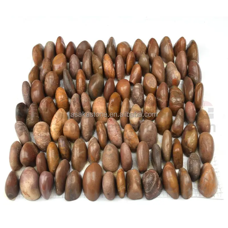 Wholesale Natural Polished Yellow Standing river Pebble Stone Mosaic Tile for Paving floor wall outdoor garden home decoration