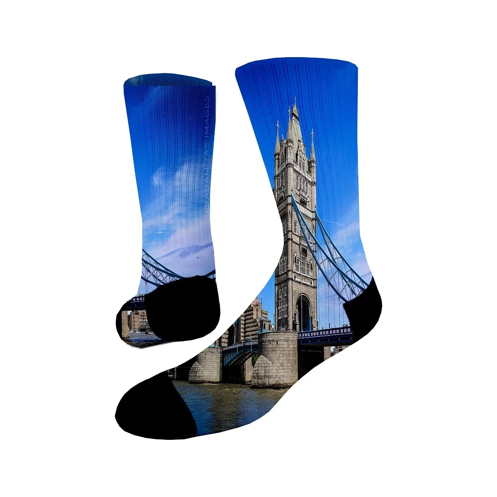 Kangyi High Quality Custom Printing Tourist Attractions Polyester Cotton Sports Socks
