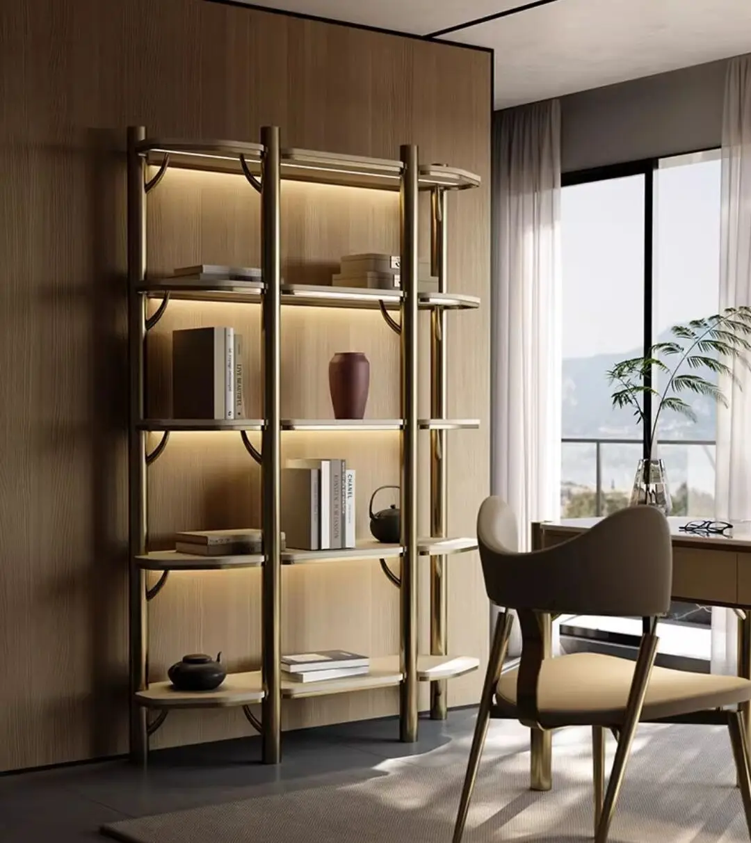 Modern minimalist creative office multi-layer floor storage decorative shelves Luxury designer bookshelves