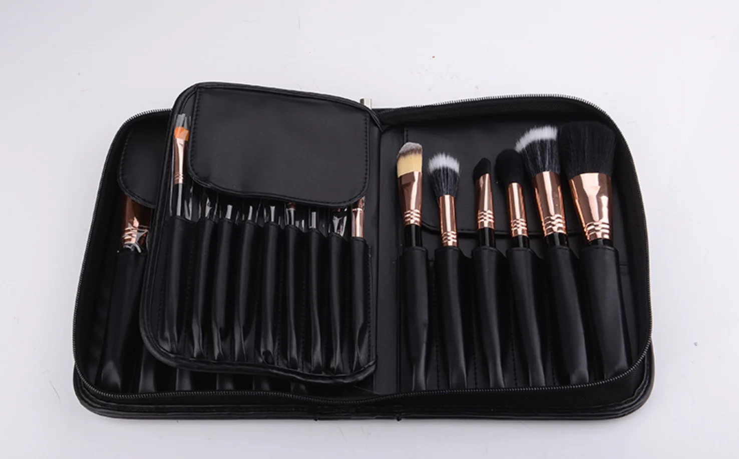 Quality black leather cosmetic brush case brush bag