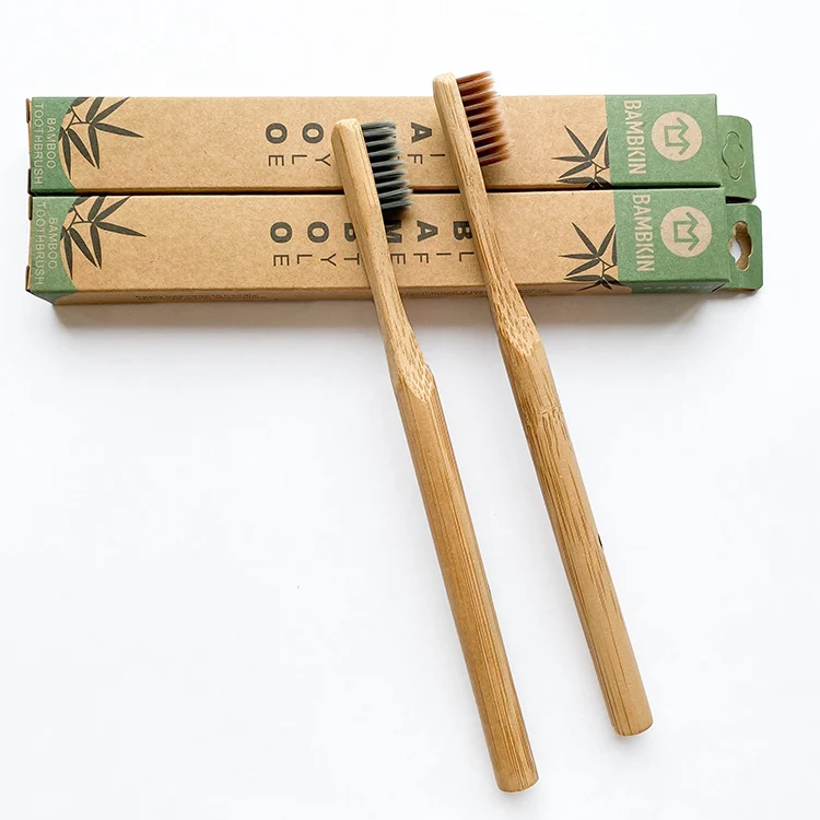 BAMBKIN company custom logo medium soft bristles customisable nylon bamboo toothbrush