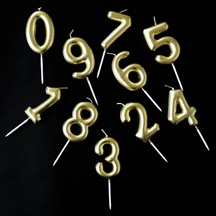 Factory Price OEM Wholesale With Sticks Birthday Party Cake Decorative Ritual Gold Number Candles