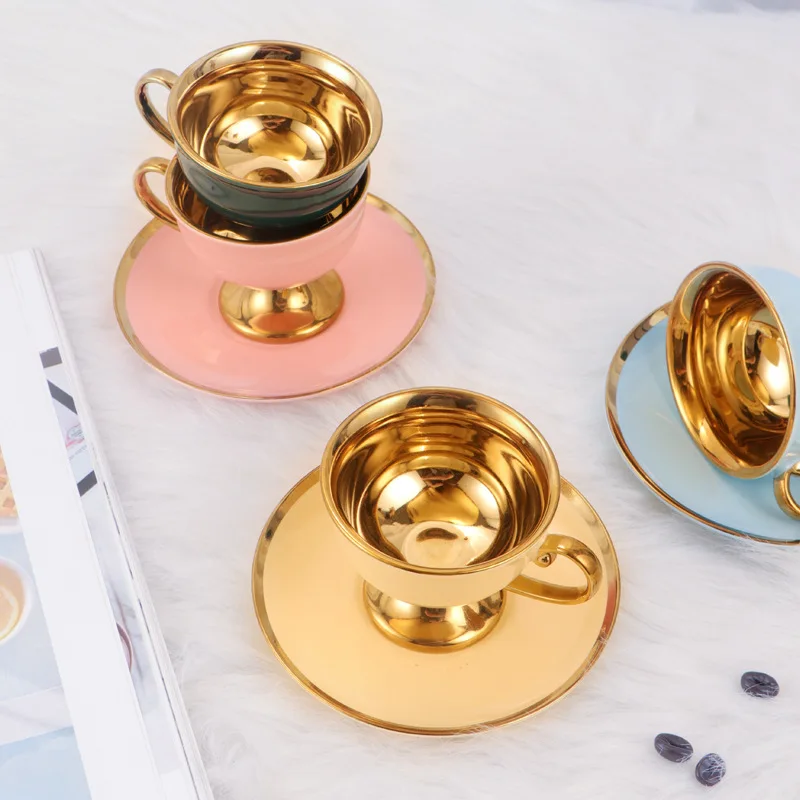 12pcs coffee set Ceramic Gold Electroplating Turkish Coffee Cups Arabic Ceramic Cup And Saucer