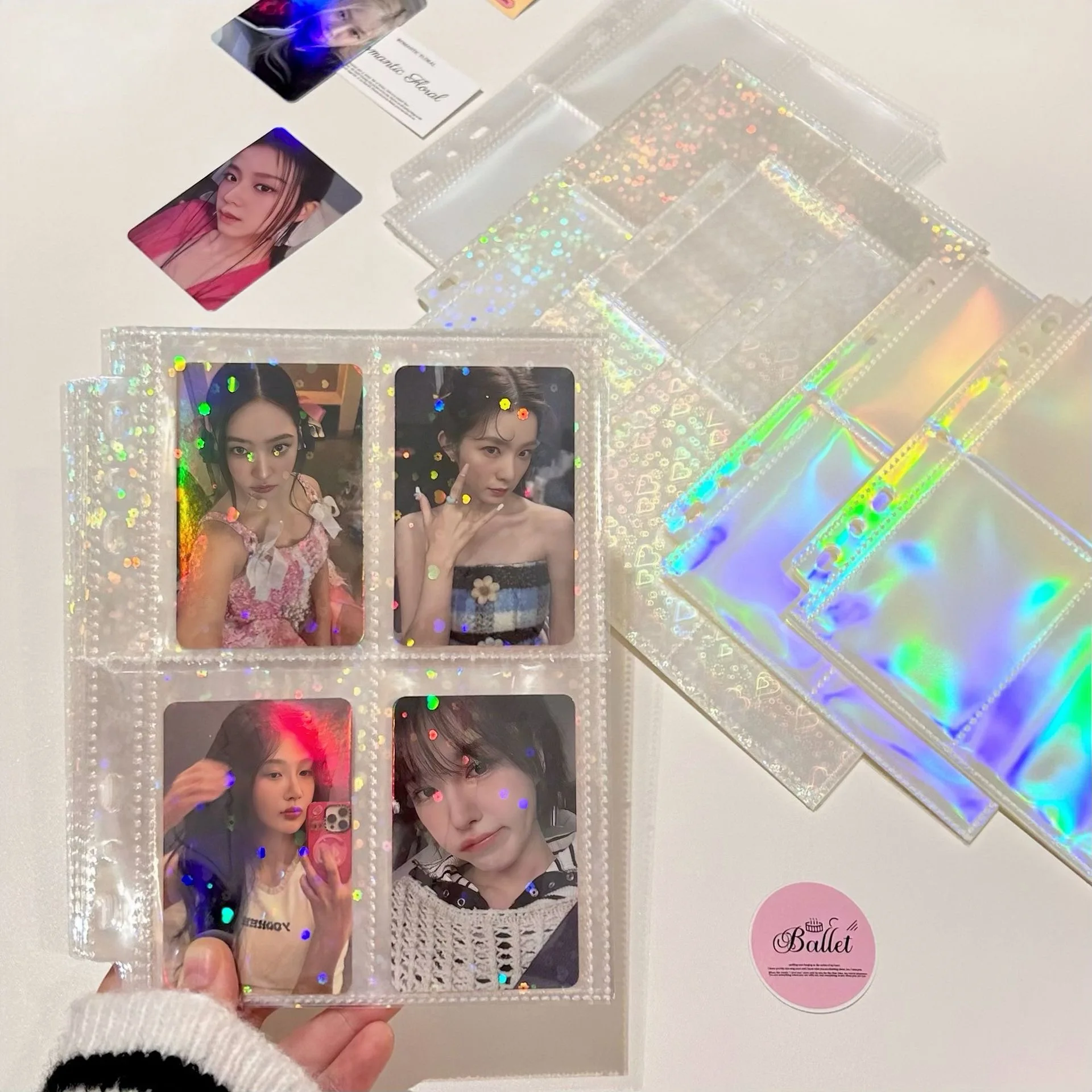 A5 Binder 4 Pockets10pcs Photo Card Sleeves Trading Card Sleeves 7 Ring for Cards Photos