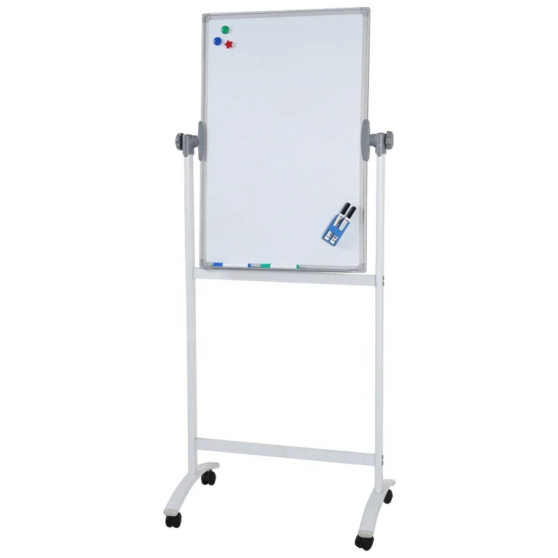 KBW High quality mobile white board easel double side rotating magnetic whiteboard stand with wheels