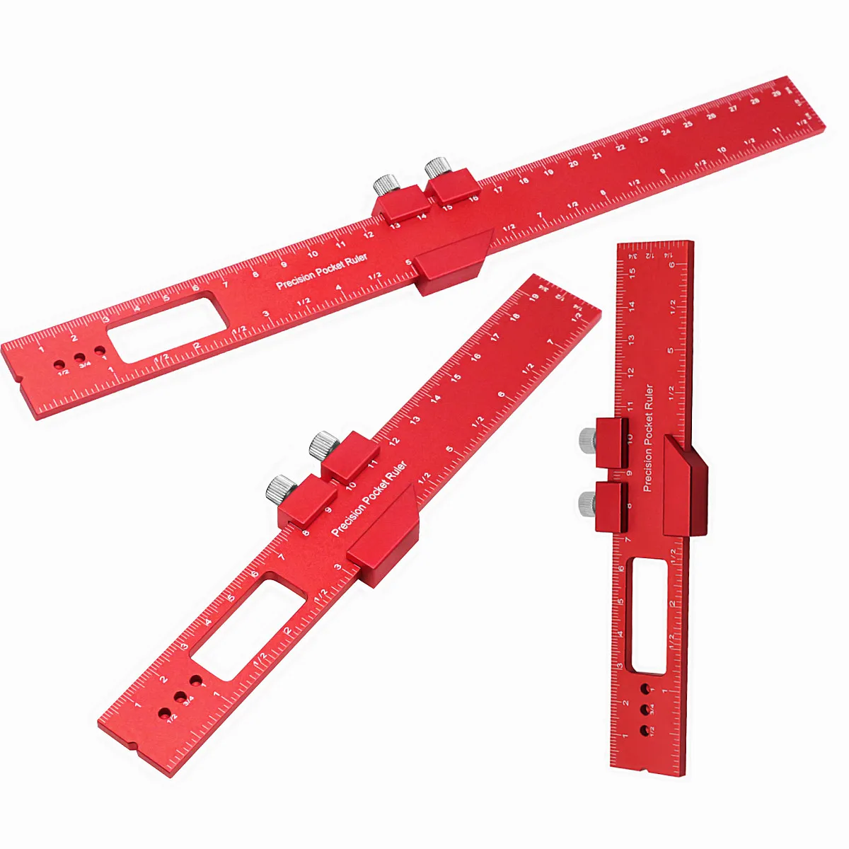 Precision Pocket Metal Slide Ruler Inch and Metric,  Aluminum Woodworking Ruler with Slide Stop T-Type Scribing Ruler