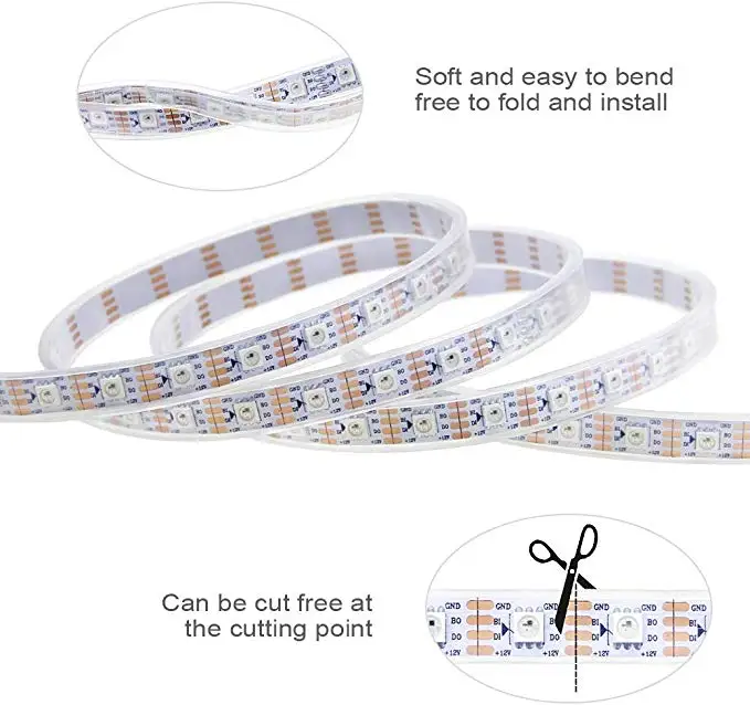 12V WS2815 LED Strip Light Pixel Strip RGB 16ft with 300 Leds PVC White IP67 4 PIN Smart Strip Lights High Quality Cheap Price