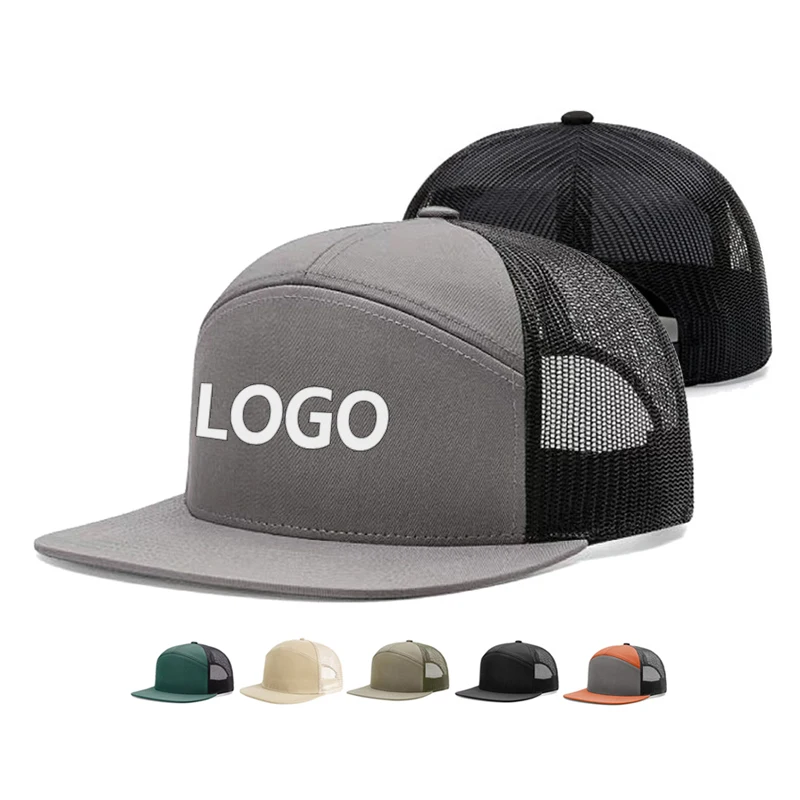 7 Panel Hip Hop Style Flat Bill Blank Baseball Caps For Man Custom Mesh Snapback Cap