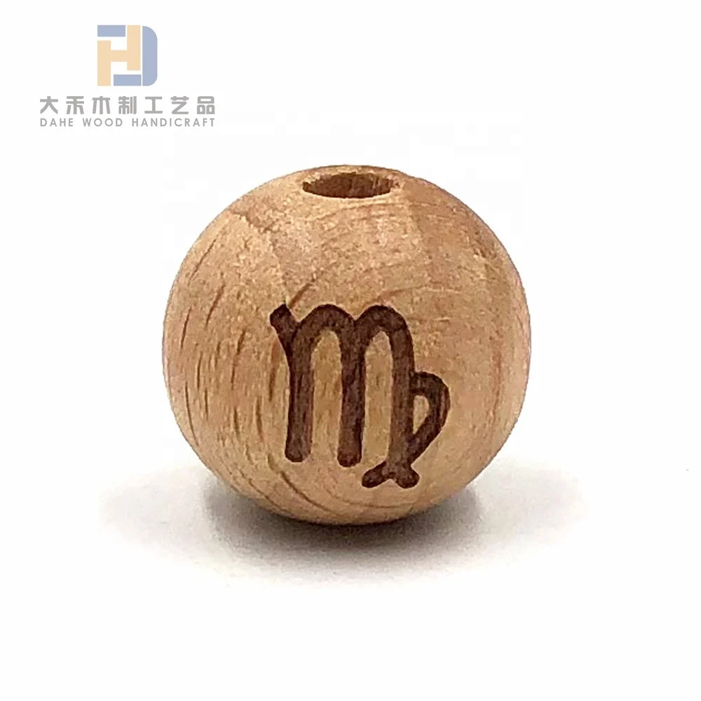 Laser-engraved 16-20mm Beech Wood Beads Custom Wooden Loose Bead for DIY Bracelet Crafts Baby Teether Making