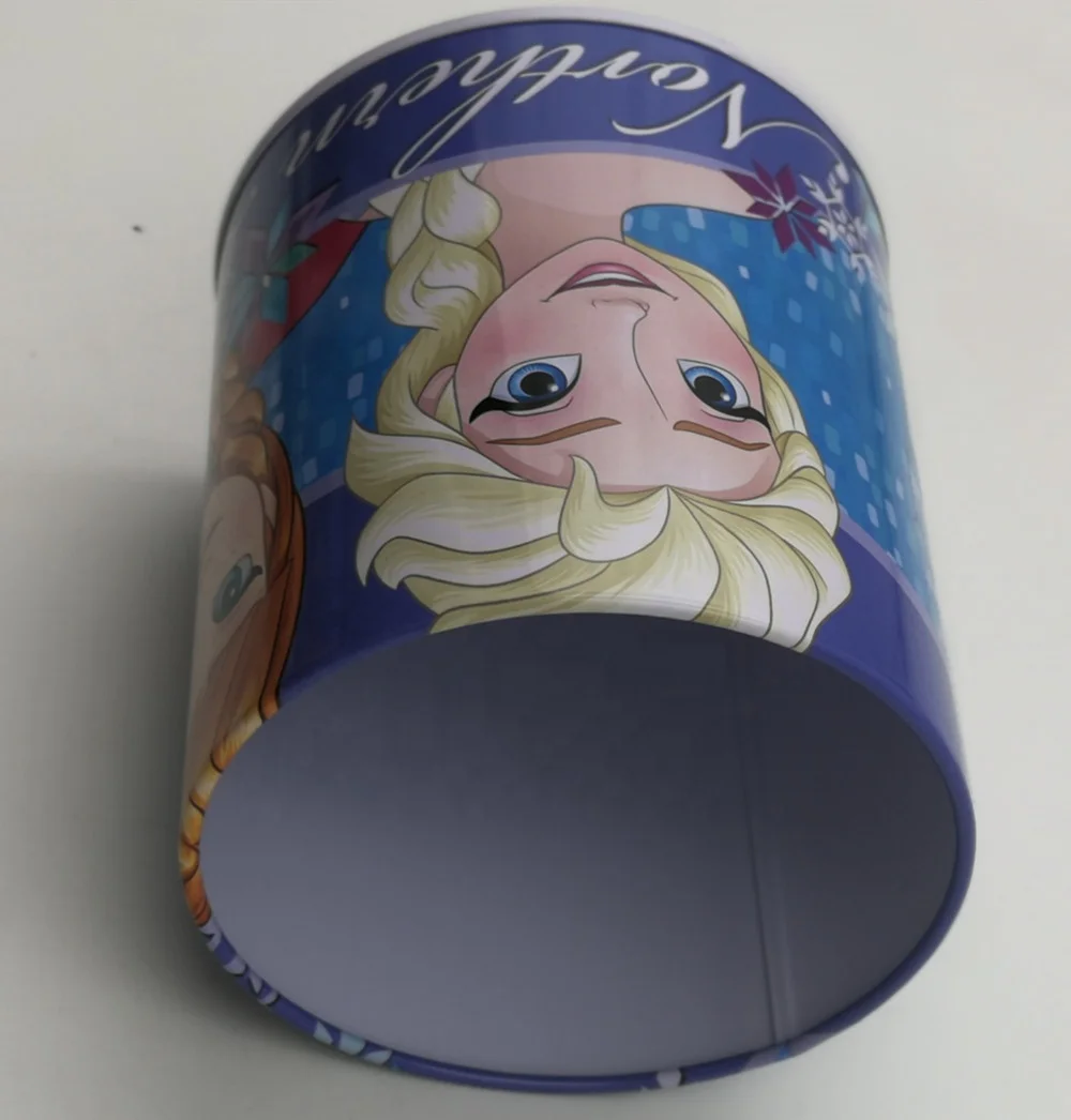 kids round  cartoon tin metal container pen holder tin metal pencil case metal tin pen container
