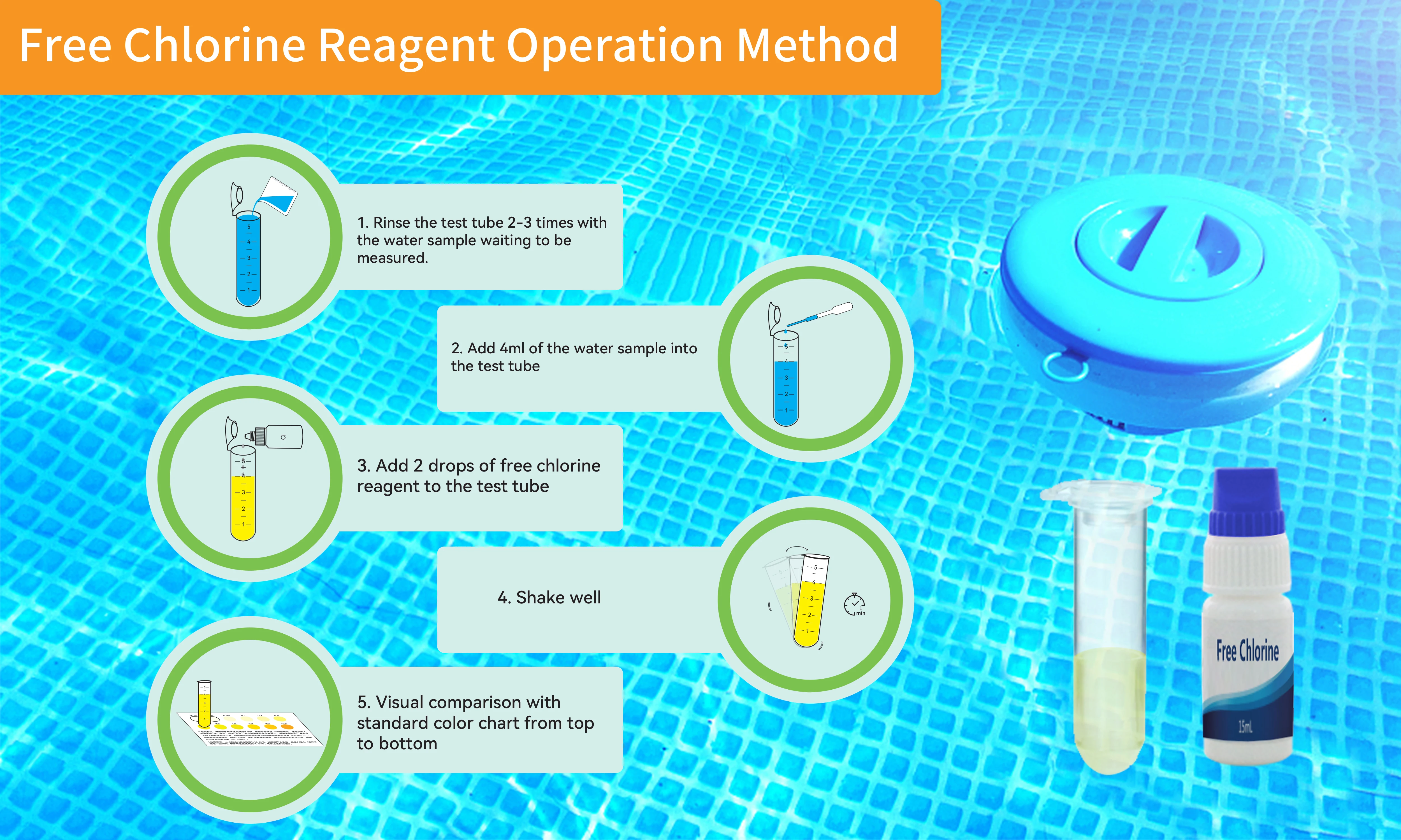 Manufacturer Free Chlorine Reagent  for Pool, Aquarium Water Testing Pool SPA Water Test Kits