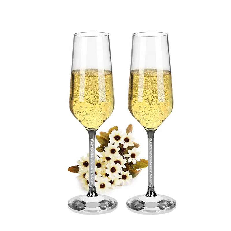 260ml Christmas Gift glassware diamond design delicate crystal glass champagne glass with long stem and Gold Rim