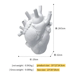 Anatomical Heart resin Vase Flower Pot Body Artr Vase Sculpture Home Decor Desktop Ornament Flower Plant Holder white heart vase