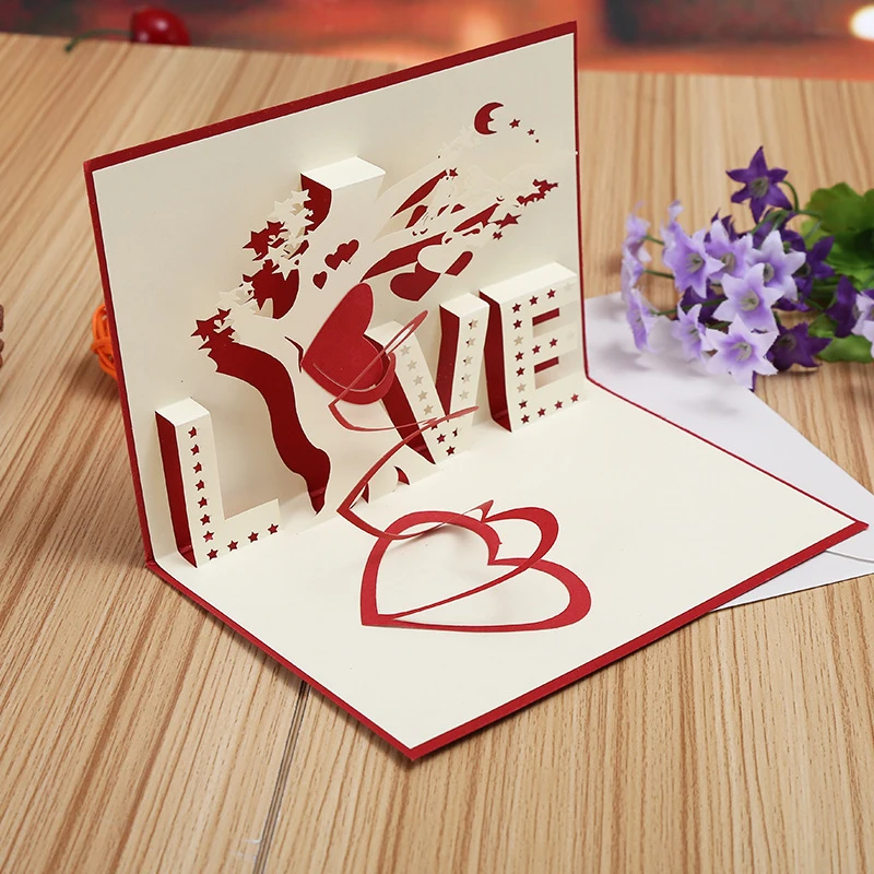 
Custom design printing paper 3D love heart laser cut pop up valentines greeting cards 