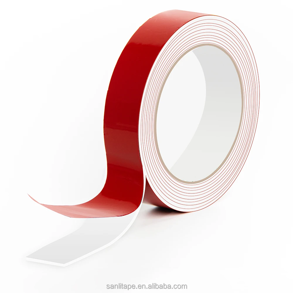 Factory Double Sided Adhesive Foam Tape  Red Film High Sticky White PE foam 1mm* 25mm*2m