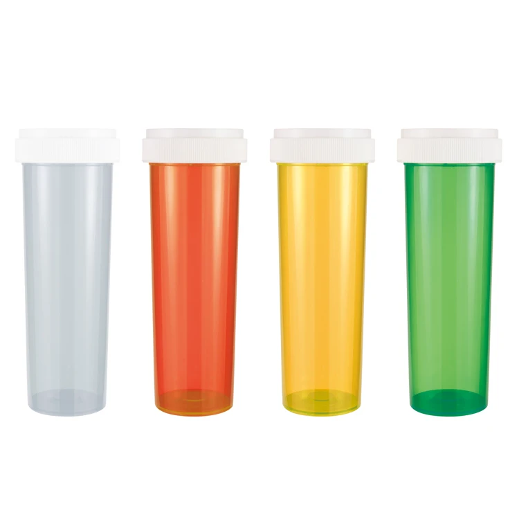 Manufacturers Empty Plastic Tube Reversible Caps Medicine Pill Prescription Vials With Child Resistant Cap