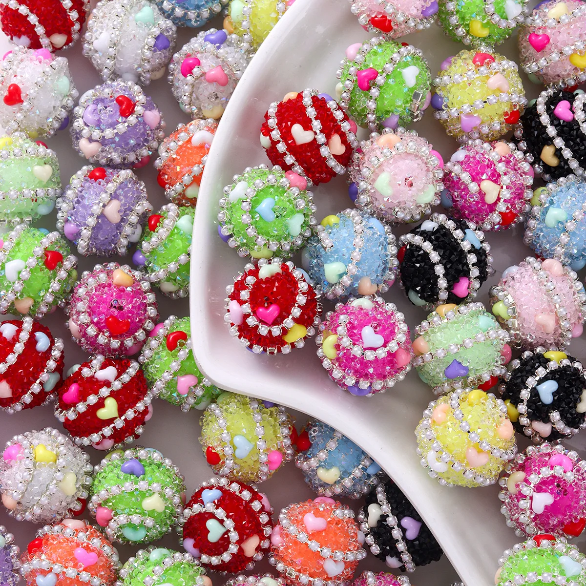 Five-pointed Star Inlaid Acrylic Heavy Industry Diamond Love Pearl Loosely Beaded diy Handmade Beaded Pen Necklace Jewelry 17mm