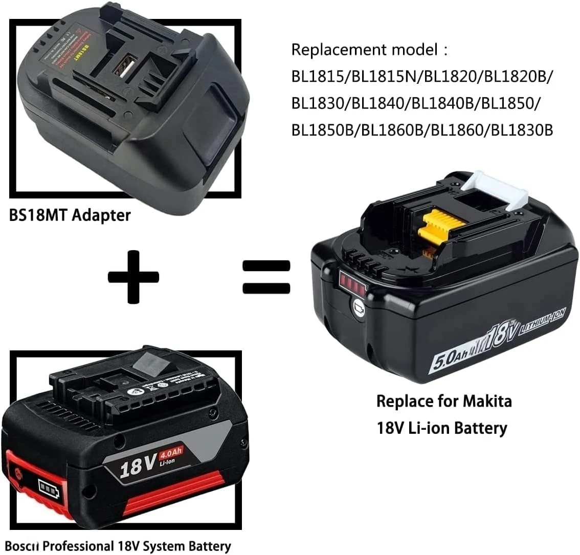 BS18MT Adapter for Bosch Professional 18V System GBA Battery convert to and Works for Makita 18V Tool battery replacement