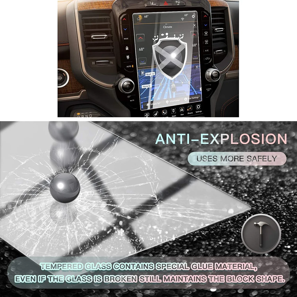 HD Tempered Glass Car Navigation Screen Protector Center Control Touch Screen Film For 2019-21 Dodge RAM 1500 2500 3500 Uconnect