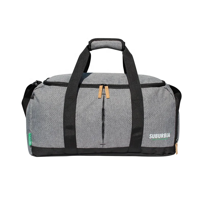GRS certified eco-friendly natural durable recycled RPET bag two tone fabric travel duffel sport gym bag