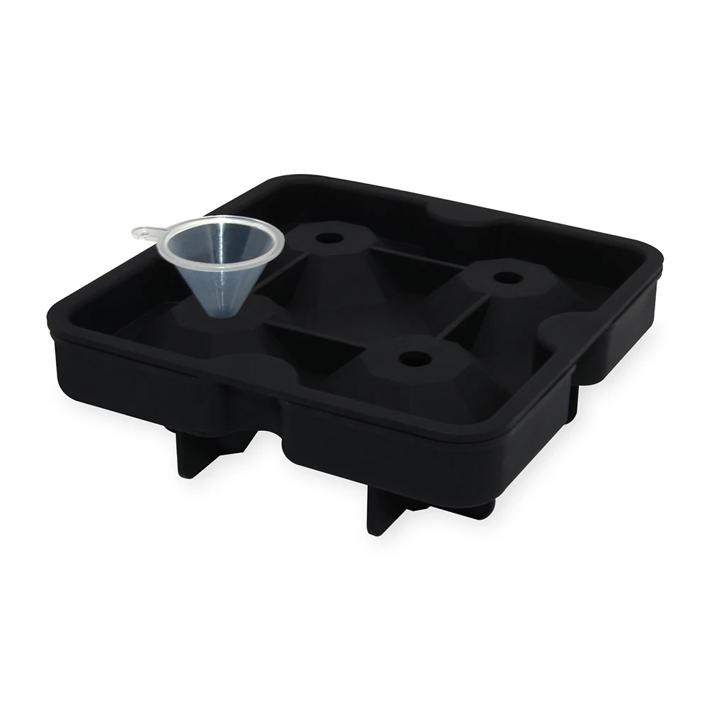 4 Cavity Reusable BPA Free Easy Release Diamond Shaped Cube Ice Mold Silicone Diamond Ice Cube Tray
