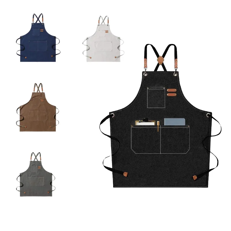 Custom Logo Adjustable Bid Restaurant Bakery Hairdresser Denim Kitchen Aprons
