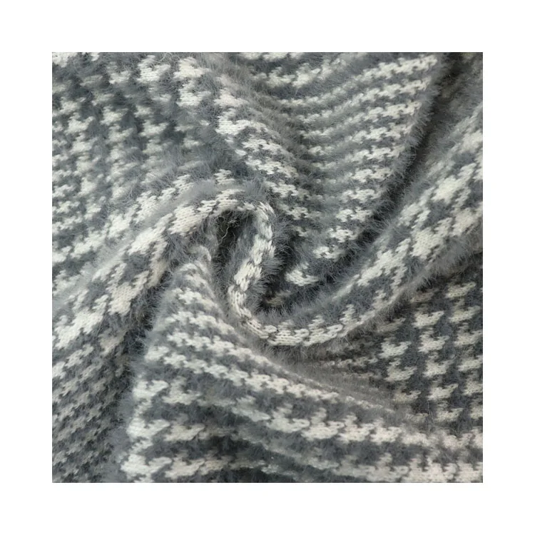 
Professional manufacture super quality soft touch feeling houndstooth jacquard wool alpaca nylon knitted fabric 