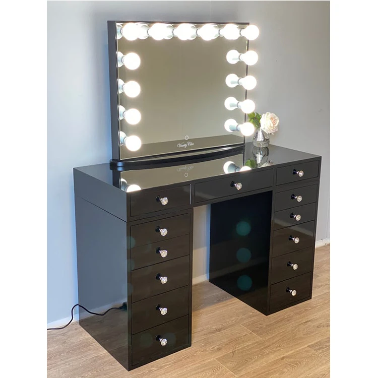 Dressing Makeup Mirror With Modern For Dresser Bedroom Set Furniture Led And Desk Chair Black Design Vanity Table