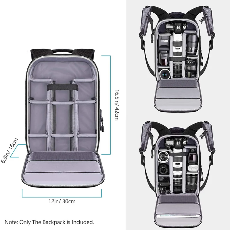 
Camera Backpack Large Size Photography Bag for Canon Nikon DSLR, 13.3' Laptop,Tripod (Grey) 