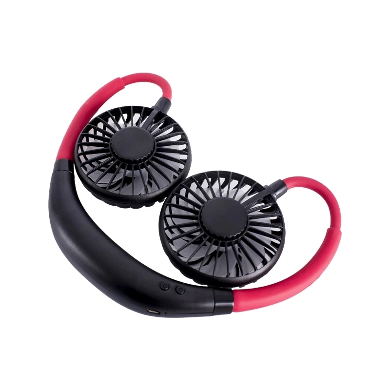Speed Adjustable Hand Free Fan Aromatherapy Portable Handheld Mini LED USB Fan Headphone Design Neckband Hanging Fan