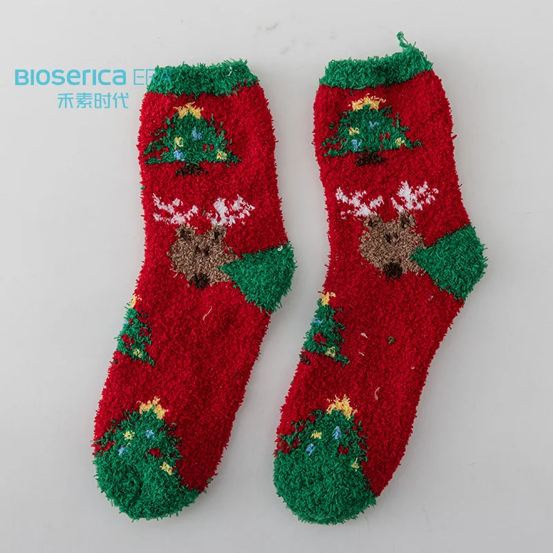 Bioserica Era Soft Fuzzy Crew Socks Set Coral Fleece-Lined Warm Socks Funny Christmas sock Gift