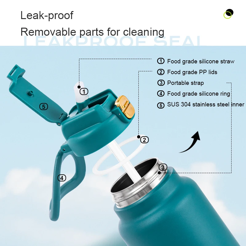 Customized Logo Large Capacity Sport Straw Flask Vacuum Stainless Steel Water Thermo With Handle Thermal Bottle