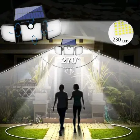 Solar Lights Outdoor 230 Leds Solar Powered Security Flood Lights 360 Degree RotatableHeads Adjustable Mo With Remote control