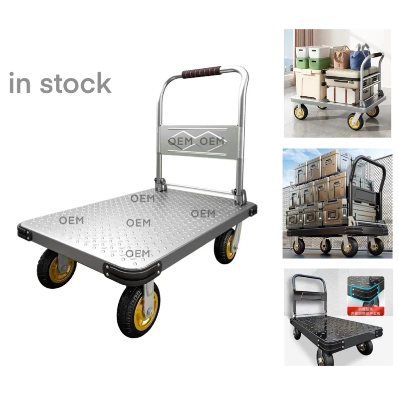 Goshen Multi- color Flatbed car angle iron trolley carrying truck folding portable silent trolley heavy-duty trailer