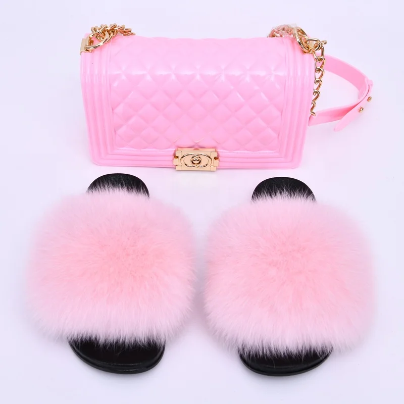 Jelly bag with fox fur slippers the most fashionable bag with slippers adults and children have wholesale in China
